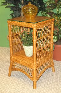 Wicker Side Table w/Glass Top, Natural Wicker Small Ashley Style (4 colors)