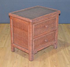 Wicker Night Table Augusta 2 Drawer with Glass Top, Tea Wash