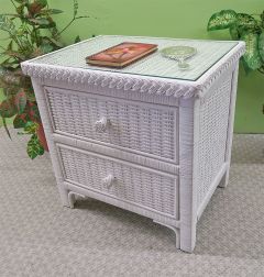 Wicker Night Table with Glass Top Augusta, White