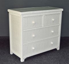 Wicker Dresser Augusta 4 Drawer w/ Inset Glass Top, White