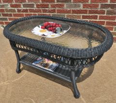 Belaire Resin Wicker Oval Cocktail or  Coffee Table with Glass Top