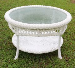 Resin Wicker Cocktail Table w/Inset Glass Top, Round Bel Aire Style  19.5" high (5) Colors