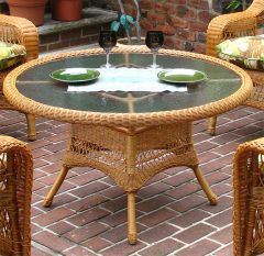 42" Round  X 24" High Resin Wicker Conversation Table with umbrella hole (Antique Brown & White only)