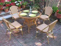 Resin Wicker Cafe Bistro Dining Set 36" Round 4 Chairs (Table Has Umbrella Hole)
