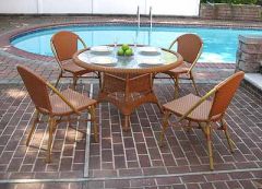 Resin Wicker Cafe Dining Set 48" Round 4 Chairs