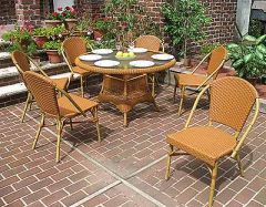 Resin Wicker Cafe Dining Set 48" Round 6 Chairs