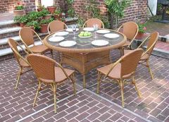 Resin Cafe Dining Set 60" Round 8 Chairs