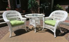 3 Piece Madrid Resin Wicker Chat Set with 36" Round Dining Table w/ Umbrella Hole (2) Chairs.