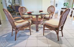 Rattan Dining Sets  42" Round Teawash Coronado Style  (2 Cushioned Arm(2) Side Chairs