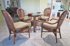 Rattan Dining Sets 36" Round Teawash Coronado Style (2 Cushioned Arm Chairs (2) Sides)