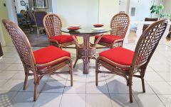 Rattan Dining Sets 36" Round Teawash Coronado  (4 Cushioned Side Chairs)