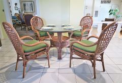  Rattan Dining Set 48" Round Teawash Coronado Style  (4 Cushioned Arm Chairs)