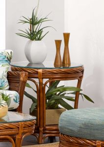 Wicker End Table, Round Rattan Frame, South Shore Style(Custom Finishes)
