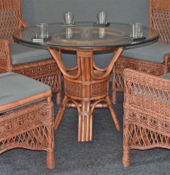 Pole Rattan 42" Round Dining Table with Glass Top