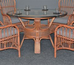 Pole Rattan 48" Round Dining Table with Glass Top 
