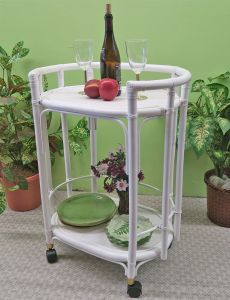 Wicker Serving Cart, Casters, Denisa Style, White