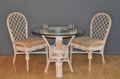 Rattan Dining Set  w/36" Glass Top (2) Side Chairs w/Cushions, Florentine Style (3) Frame colors available. (3) Different Size Glass Tops Available.