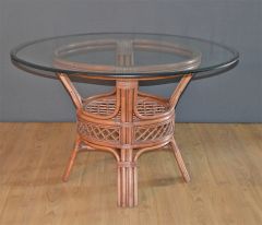 Florentine Pole Rattan 48" Round Dining Table with Glass Top 