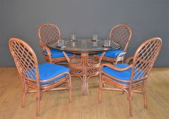 Rattan Dining Set 48' Round Florentine (2 Cushioned Arm & 2Side Chairs) (3) Frame Colors