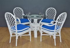 Rattan Dining Set w/36" Round Glass top. Florentine Style (2-Arm & 2-Side Chairs) (3) Frame finishes available, (3) different size glass tops available.
