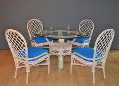 Rattan Dining Set 48" Round Florentine Style  (4 ) Cushioned Side Chairs