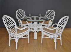 Rattan Dining Set 48" Round Florentine Style  (4) Cushioned Arm Chairs) (3) Frame Colors