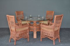 Wicker Dining Set 48" Round Beaded Francesca Style (4) Arm Chairs) Brand New (2) Frame Colors