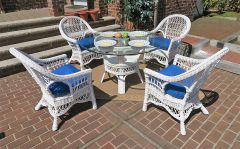 5 Piece Natural Wicker Dining Set, Garden Side 48" Round 1/2" Thick Glass Top