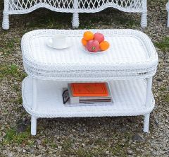 White Wicker Cocktail Table with Inset Glass Top, Garden Side Style