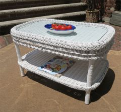 White Wicker Cocktail Table with Inset Glass Top, Garden Side Style