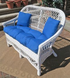 White Garden Side Natural Wicker Loveseat with Cushion