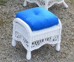 White Garden Side Wicker Bench/Ottoman with Cushion