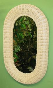 Large Oval Wicker Mirror, White Wash