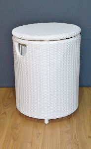Large Round Wicker Hamper with Removable Lining, Rattan Frame & Synthetic Wicker, White--Sept 2022