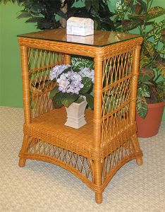 Wicker End Table w/Glass Top, Rectangular Ashley Style  (4 colors)