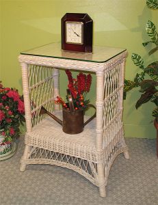 Rectangular Ashley Wicker Tower Table with Glass Top (4 colors)