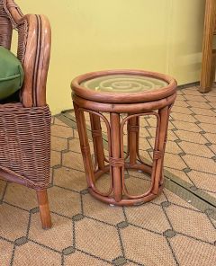 Pole Rattan Swirl End or Side Table (Tea Wash Brown)  