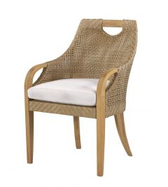 Lane Venture Edgewood Resin Wicker and Teak Dining Arm Chair with Cushion