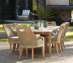 Lane Venture Edgewood Resin Wicker and Teak (7) Piece Dining Set with Cushions 89" 