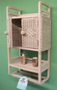 Wicker Cabinet With Towel Bar, White Wash
