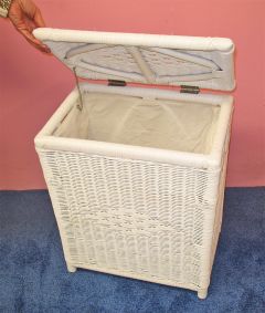 Wicker Hamper, Removable Cloth Liner, All Natural Rattan, White, Medium Size