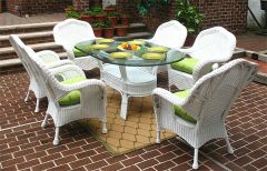 7 Piece Naples Natural Wicker Dining Set 72" Oval