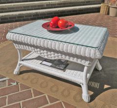 Wicker Cocktail Table w/Glass Top Natural Wicker, Naples Style (2 colors)