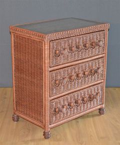 Wicker Dresser Victorian 3 Drawer w/ Inset Glass Top, Teawash Brown