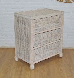 Victorian Wicker 3- Drawer Dresser with Inset Glass Top (Being made in White, Whitewash & Teawash Brown) July2022
