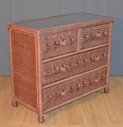 Wicker Dresser Victorian 4 Drawer w/ Inset Glass Top, Teawash Brown