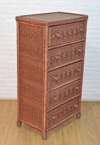 Victorian Wicker 5- Drawer Dresser with Inset Glass Top (Being made in White, Whitewash & Teawash Brown) July 2022