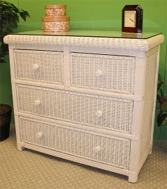 Pavilion 4-Drawer Wicker Dresser with Glass Top, White