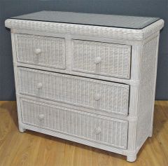 Pavilion 4-Drawer Wicker Dresser with Glass Top, White Wash