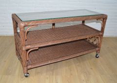 Wicker TV Stand, Plasma Size..44.5" Wide.. with Glass Top, Teawash 